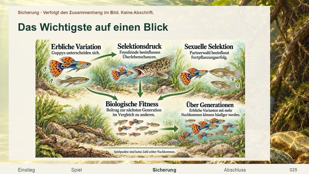 Zusammenhängendes Bild zu Überleben, sexueller Selektion, Umwelt und Vererbung.