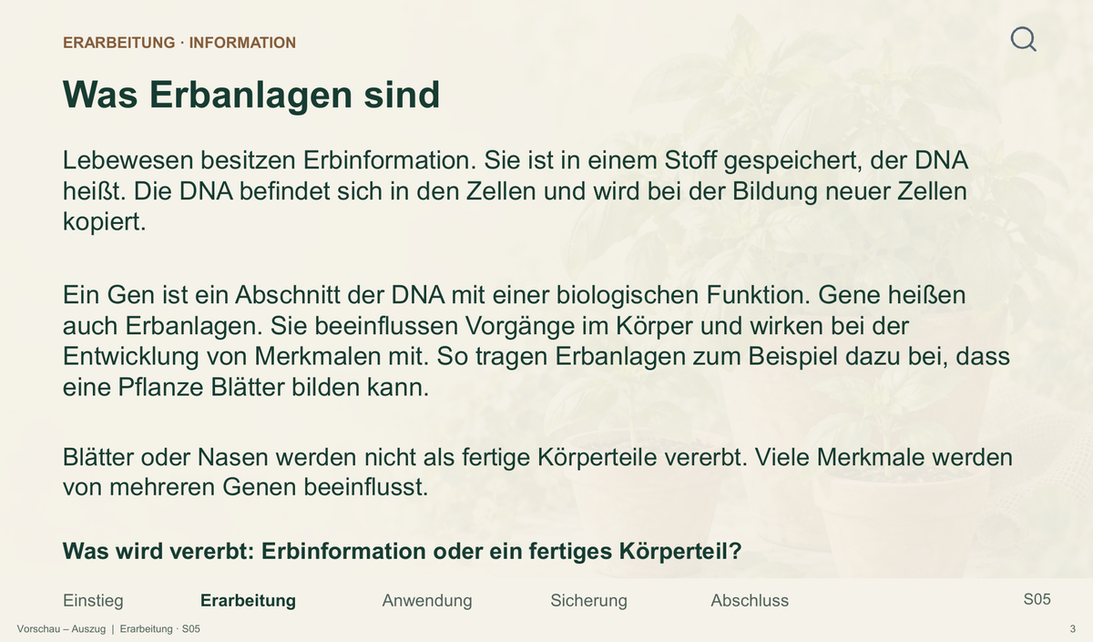 Vererbung und Umwelteinflüsse. Galerie 03 Erarbeitung. Sek I. Nah dran...!.