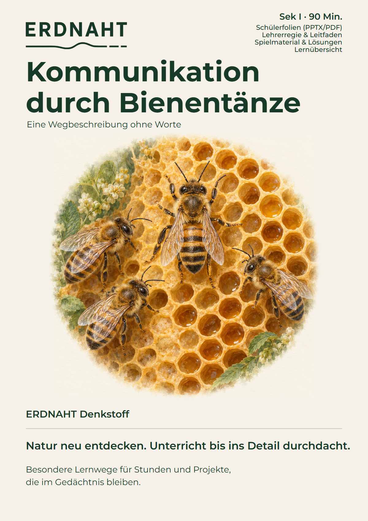 Cover: Kommunikation durch Bienentänze. Eine Wegbeschreibung ohne Worte. Denkstoff, Biologie Sek I, 90 Minuten.